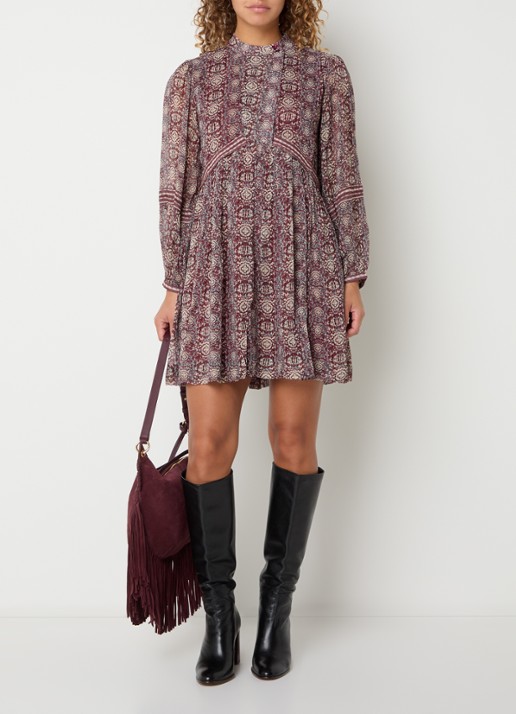 ba&sh Dune mini tuniekjurk met print - voorkant 3 cranberryrood