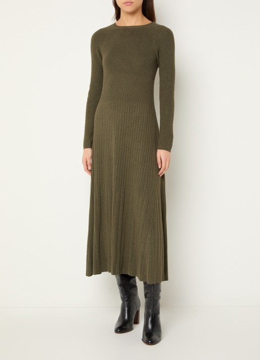 ba&sh Elise grofgebreide midi jurk in wolblend - voorkant 2 legergroen