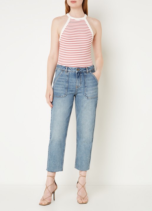 Ba&sh Elly high waist tapered fit cropped jeans met verwassen afwerking - voorkant 4 indigo
