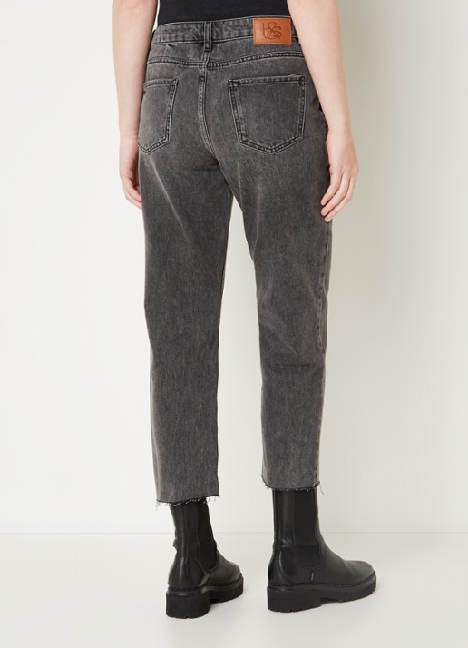 Ba&sh Elly high waist tapered fit cropped jeans met verwassen afwerking - achterkant 4 donkergrijs