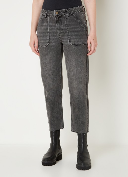 Ba&sh Elly high waist tapered fit cropped jeans met verwassen afwerking - detail 3 donkergrijs