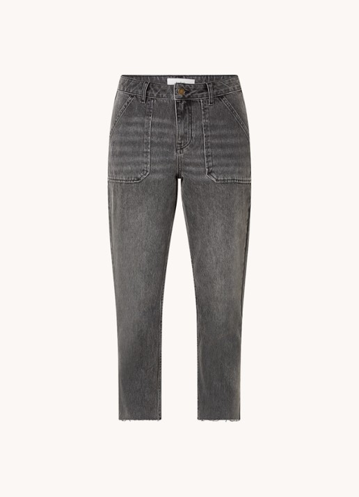 Ba&sh Elly high waist tapered fit cropped jeans met verwassen afwerking - voorkant donkergrijs