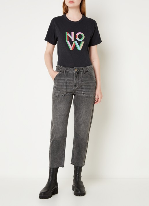 Ba&sh Elly high waist tapered fit cropped jeans met verwassen afwerking - voorkant 2 donkergrijs