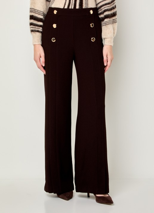 ba&sh Falcon high waist wide fit pantalon met split en sierknopen - detail 4 donkerbruin