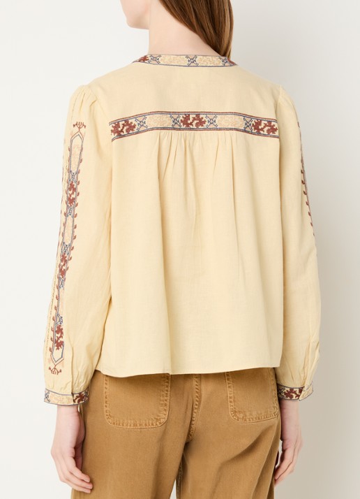 ba&sh Faustina blouse in linnenblend met borduring - achterkant 2 lichtgeel