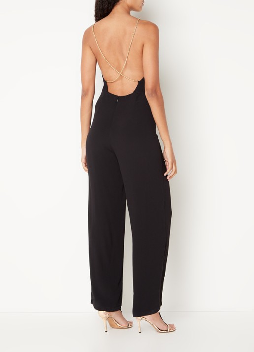 ba&sh Fifi wide fit jumpsuit met rugdecolleté en kettingdetail - achterkant zwart