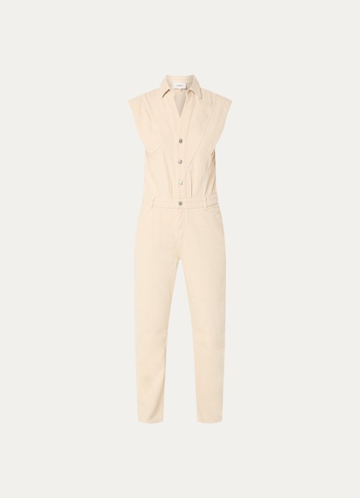 ba&sh Figo straight fit jumpsuit in linnenblend - voorkant 3 beige