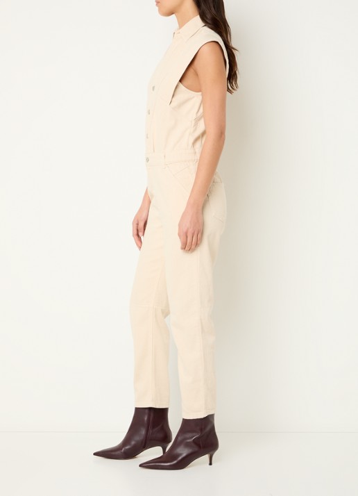 ba&sh Figo straight fit jumpsuit in linnenblend - voorkant 4 beige