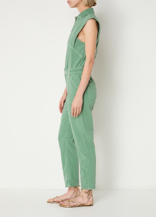 ba&sh Figo straight fit jumpsuit in linnenblend - voorkant 3 donkergroen