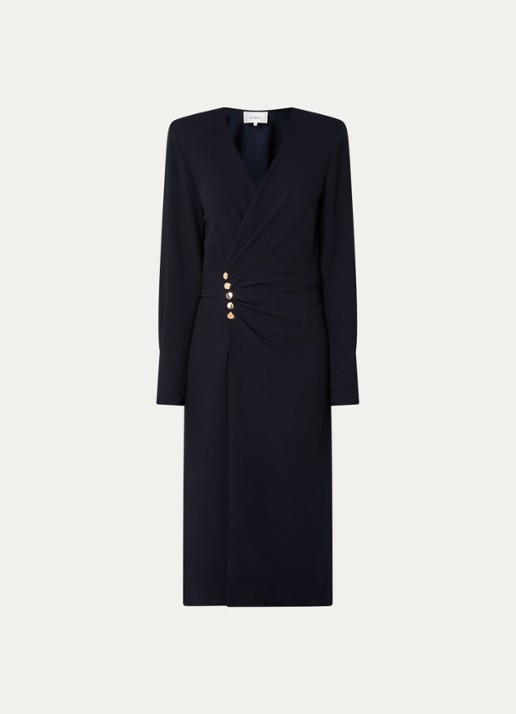 ba&sh Fiji midi jurk met split en V-hals - voorkant donkerblauw