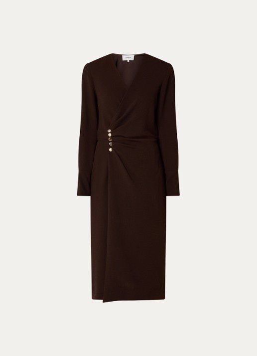 ba&sh Fiji midi jurk met split en V-hals - voorkant 2 donkerbruin