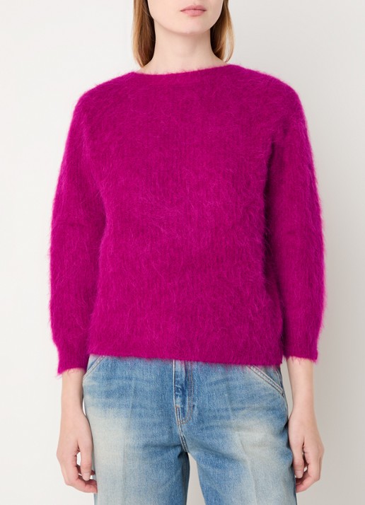 ba&sh Fill grofgebreide trui in alpaca wolblend met rugdecolleté - achterkant fuchsia