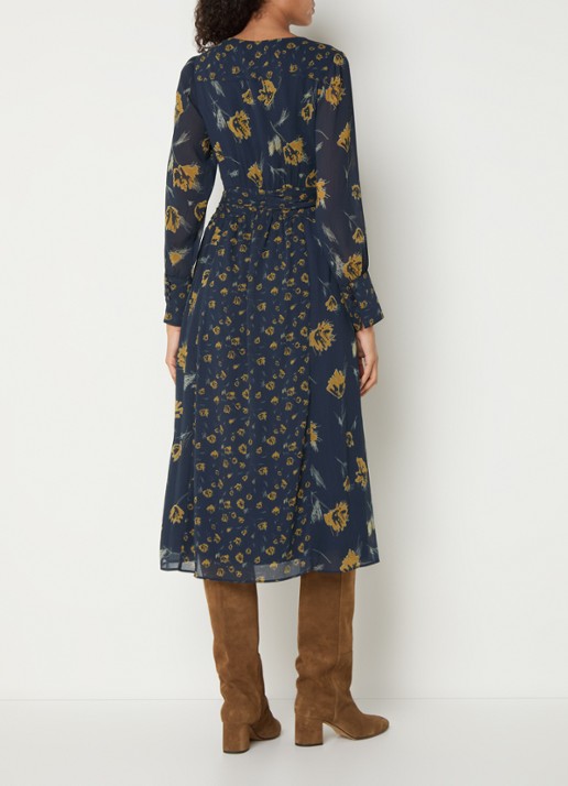 ba&sh Finaya midi tuniekjurk met bloemenprint - achterkant donkerblauw