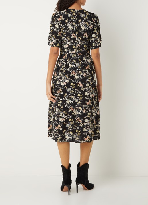Ba&sh Floe midi jurk met bloemenprint en V-hals  - achterkant 4 zwart