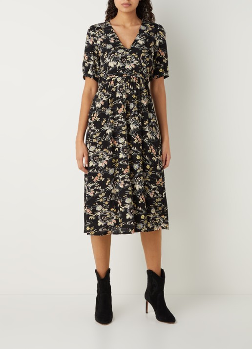 Ba&sh Floe midi jurk met bloemenprint en V-hals  - detail 3 zwart