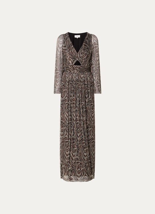 ba&sh Gaelle maxi jurk met cut-out detail en lurex - voorkant 3 lichtgrijs