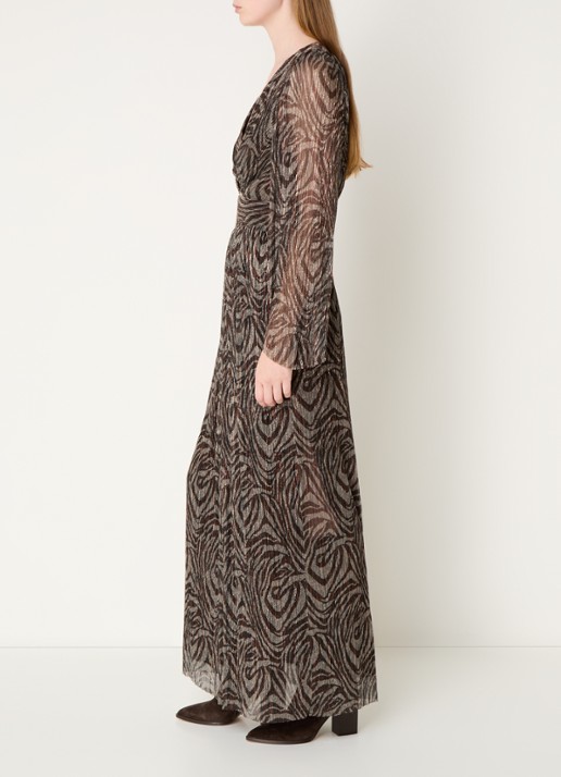 ba&sh Gaelle maxi jurk met cut-out detail en lurex - voorkant 4 lichtgrijs