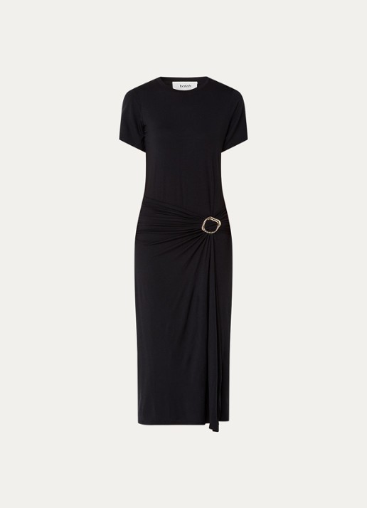 ba&sh Galtea asymmetrische midi jurk van jersey met split - voorkant 2 zwart