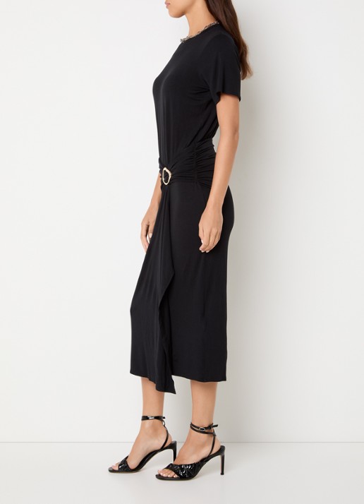 ba&sh Galtea asymmetrische midi jurk van jersey met split - voorkant 3 zwart
