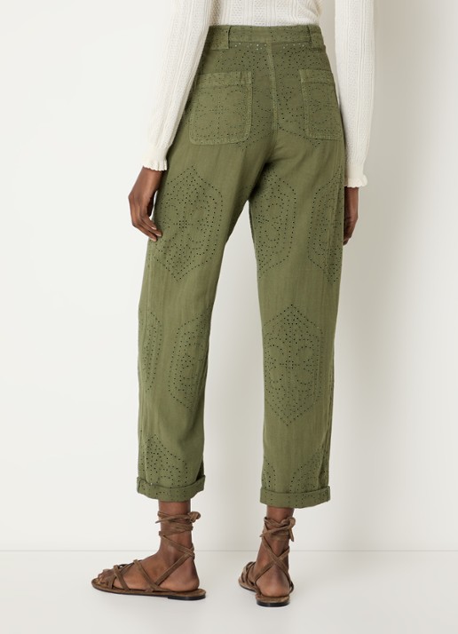ba&sh Giany high waist cropped tapered fit broek met opengewerkt dessin - achterkant groen