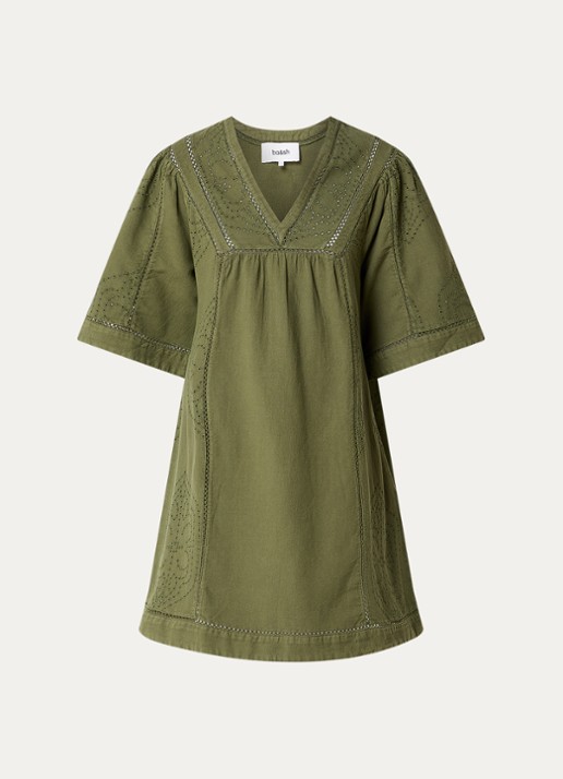 ba&sh Gina mini tuniekjurk met opengewerkt dessin - voorkant 2 groen