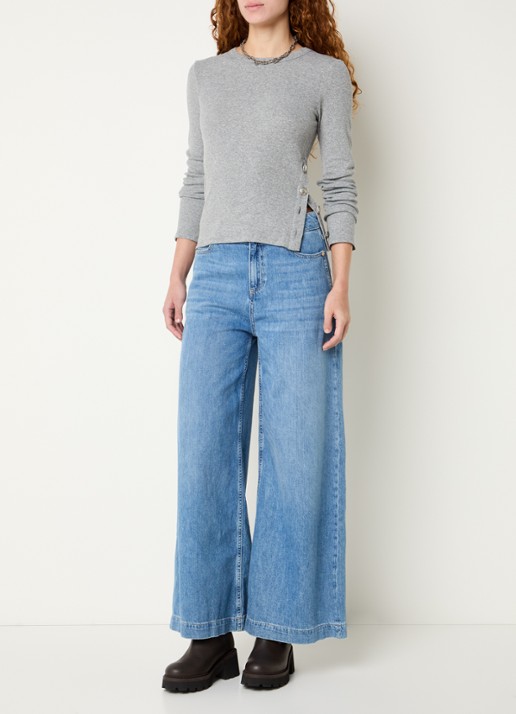 ba&sh Giulia longsleeve met knoopdetail - voorkant 3 grijs