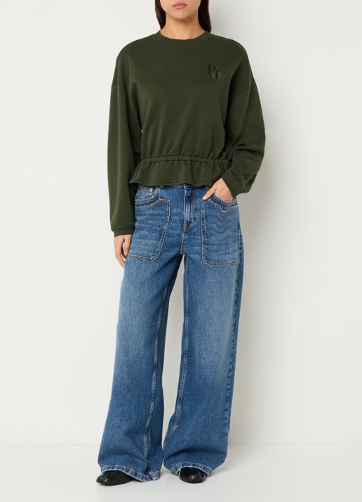ba&sh Gretta sweater met borduring - voorkant 3 legergroen