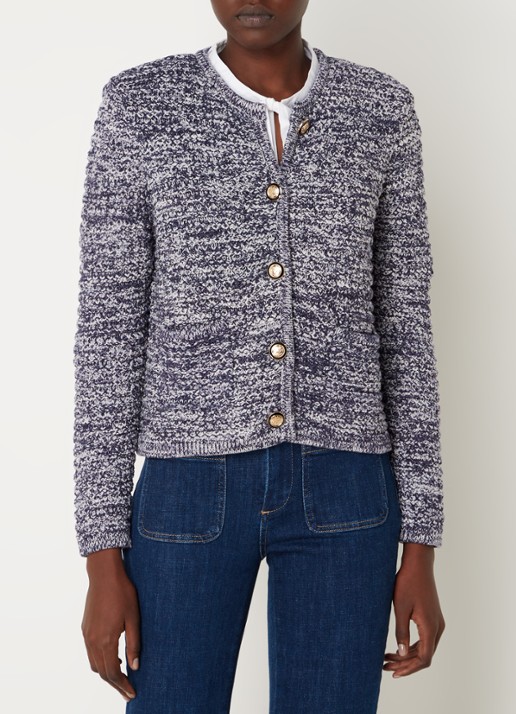 ba&sh Guspa grofgebreid vest met gemêleerd dessin - detail 2 donkerblauw