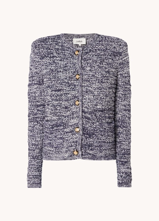 ba&sh Guspa grofgebreid vest met gemêleerd dessin - voorkant 4 donkerblauw