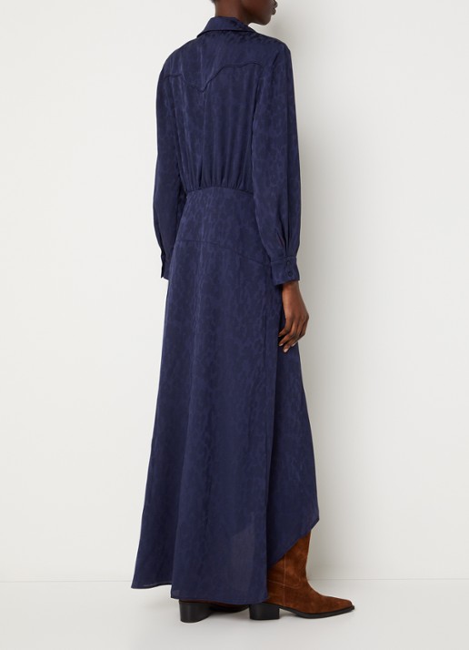 ba&sh Helia maxi blousejurk met print - achterkant 2 donkerblauw