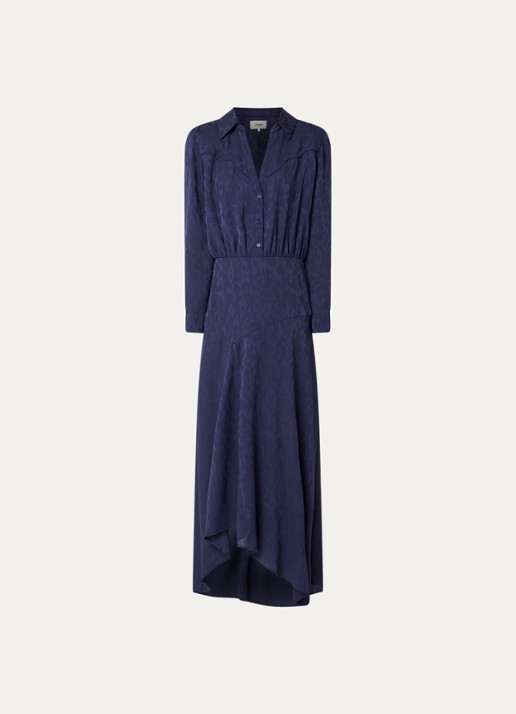 ba&sh Helia maxi blousejurk met print - voorkant 3 donkerblauw