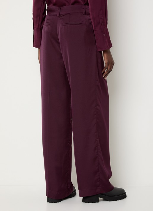 ba&sh High waist loose fit pantalon van satijn - achterkant bordeauxrood