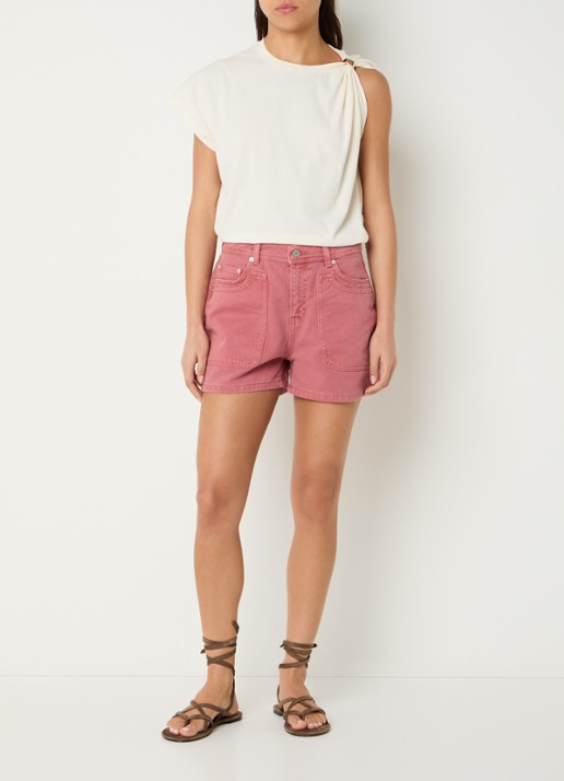 ba&sh High waist straight fit korte broek van denim - voorkant 2 zalmroze