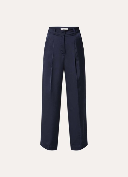 ba&sh High waist wide fit pantalon van satijn met steekzakken - voorkant 2 donkerblauw
