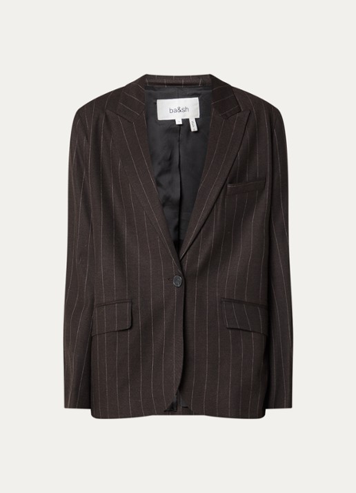 ba&sh Hocee blazer in wolblend met streepprint en klepzakken - voorkant donkerbruin