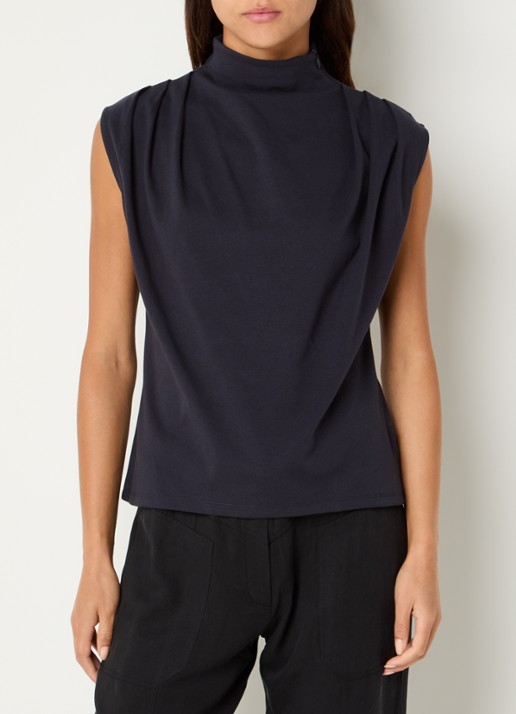 ba&sh Hoda top met opstaande kraag - detail 3 donkerblauw