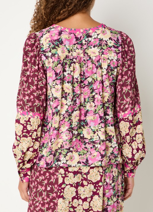 ba&sh Iline tuniek met bloemenprint - achterkant bordeauxrood