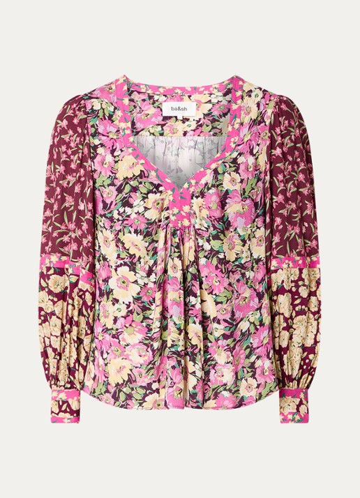 ba&sh Iline tuniek met bloemenprint - voorkant 2 bordeauxrood