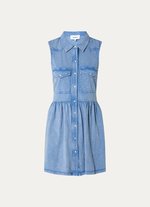 ba&sh Ilona mini blousejurk met verwassen afwerking - voorkant 2 indigo