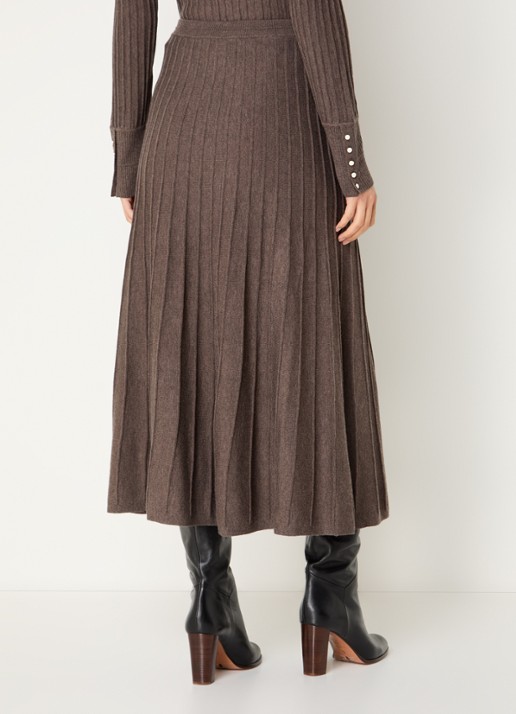ba&sh Jada ribgebreide midi rok in wolblend - achterkant 3 chocoladebruin