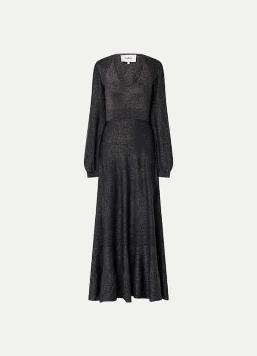 ba&sh Jenna fijngebreide maxi jurk in wolblend met lurex - voorkant 3 zwart