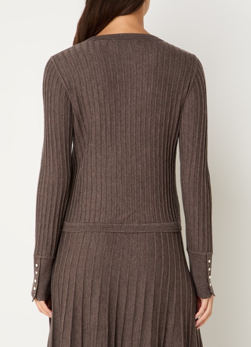 ba&sh Jinie ribgebreide longsleeve in wolblend - achterkant 3 chocoladebruin
