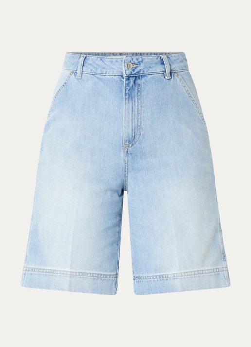 ba&sh Jodd high waist loose fit korte broek van denim met lichte wassing - voorkant 3 indigo