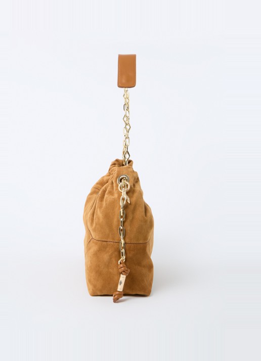 ba&sh June M schoudertas van suède - detail 3 cognac