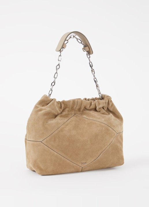 ba&sh June M schoudertas van suède - achterkant khaki