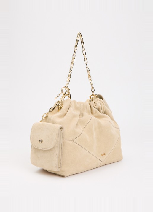 ba&sh June Mini schoudertas van suède met afneembare schouderriem - achterkant 4 beige