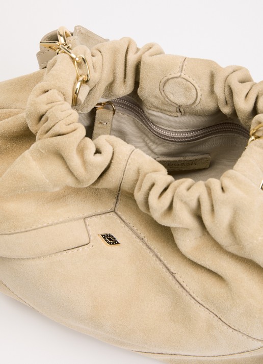 ba&sh June Mini schoudertas van suède met afneembare schouderriem - detail beige