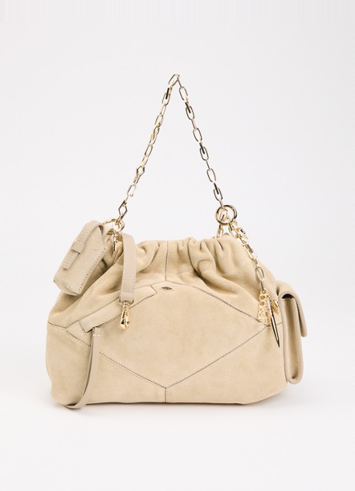ba&sh June Mini schoudertas van suède met afneembare schouderriem - voorkant 5 beige