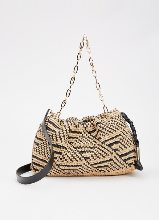 ba&sh June schoudertas van raffia met afneembare schouderriem