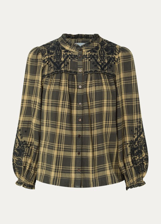 ba&sh Kaela blouse met ruitdessin - voorkant 3 bronsgroen